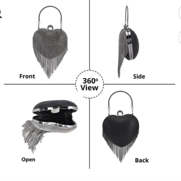 Heart Shape Austrian Crystal Clutch With Removable Shoulder Strap(Blk or silver) - Picture 5 of 16